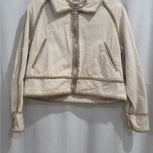 Blank NYC Cream Bomber Jacket with Tan Details